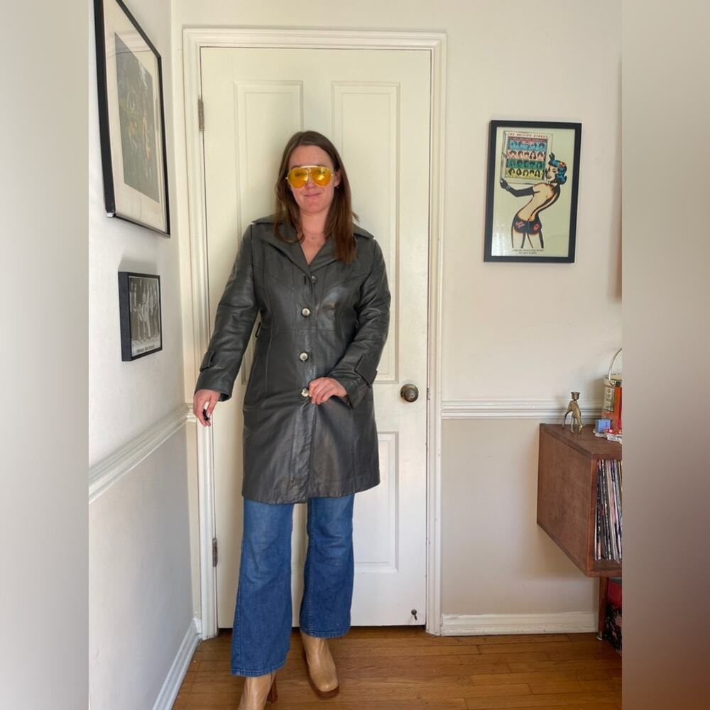 70s Vintage 24K Dani Di Modes Grey Leather Trench Coat - Picture 5 of 12